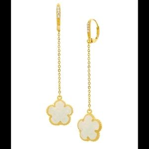Clover 14K Goldplated, Mother-Of-Pearl, & Cubic Zirconia Drop Earrings- NWT